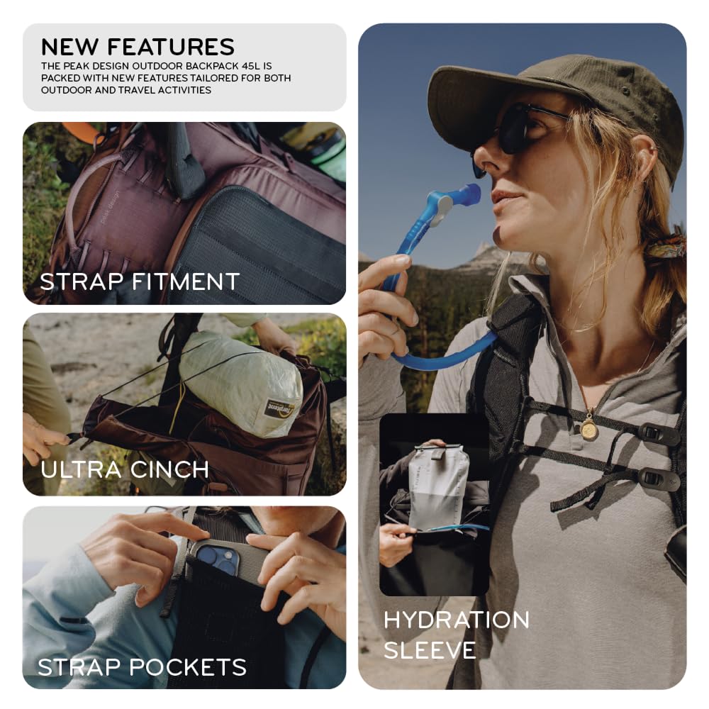 Peak Design Outdoor Backpack 45L, Black, Lightweight Internally-Framed Backpack, Ultra Cinch Roll-Top Design, Ideal for Hikes, Camera Carry and Travel, Versatile Backpack for Men and Women - Image 7