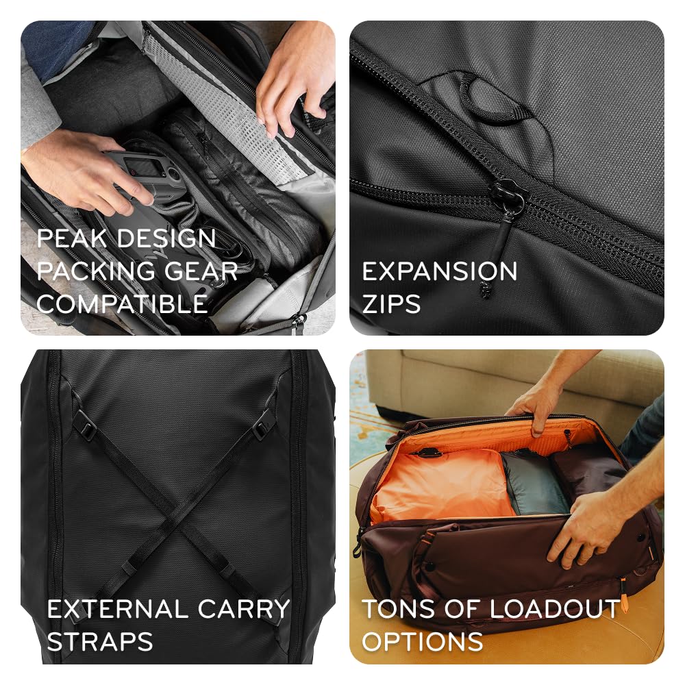 Peak Design Travel Duffelpack 45-65L, Eclipse, Weatherproof Duffel Backpack, Expandable, Extra-Long Zip, Stowable Straps, Fits Packing & Camera Cubes, Versatile Bag for Travel & Adventure - Image 3
