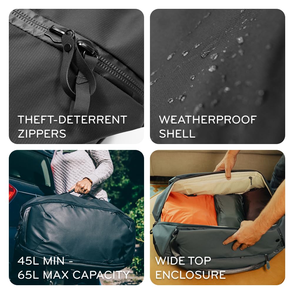 Peak Design Travel Duffelpack 45-65L, Eclipse, Weatherproof Duffel Backpack, Expandable, Extra-Long Zip, Stowable Straps, Fits Packing & Camera Cubes, Versatile Bag for Travel & Adventure - Image 5